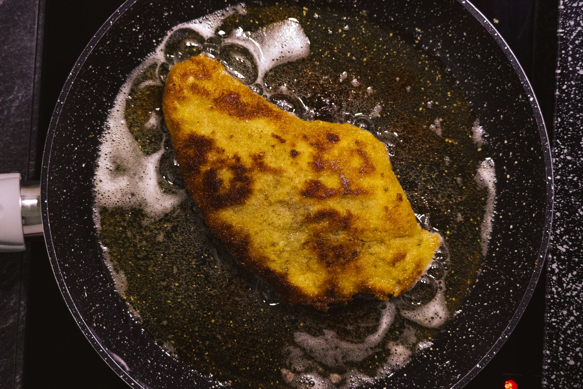 frying vegan schnitzel pan
