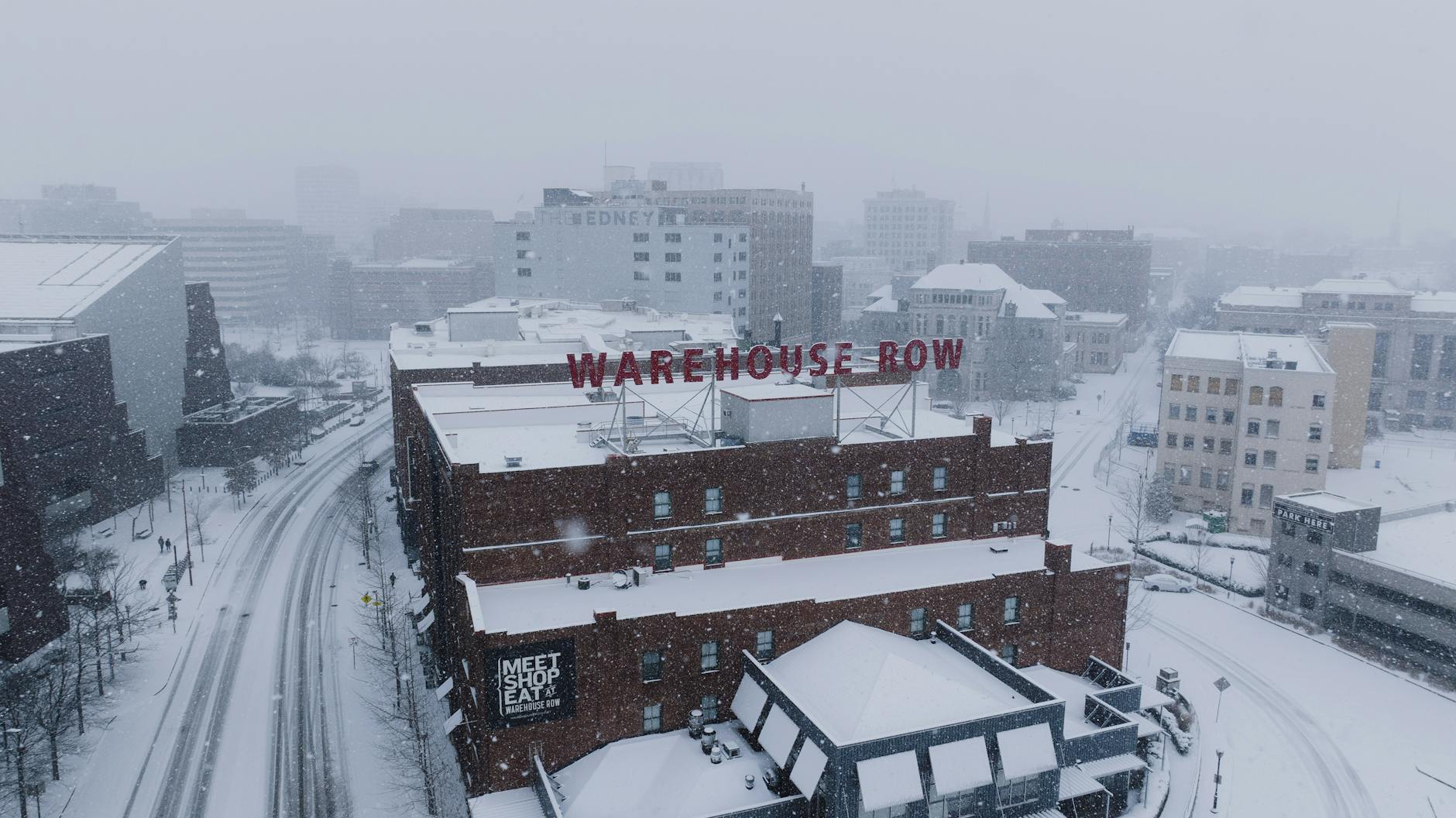 winter rooftop drink snow