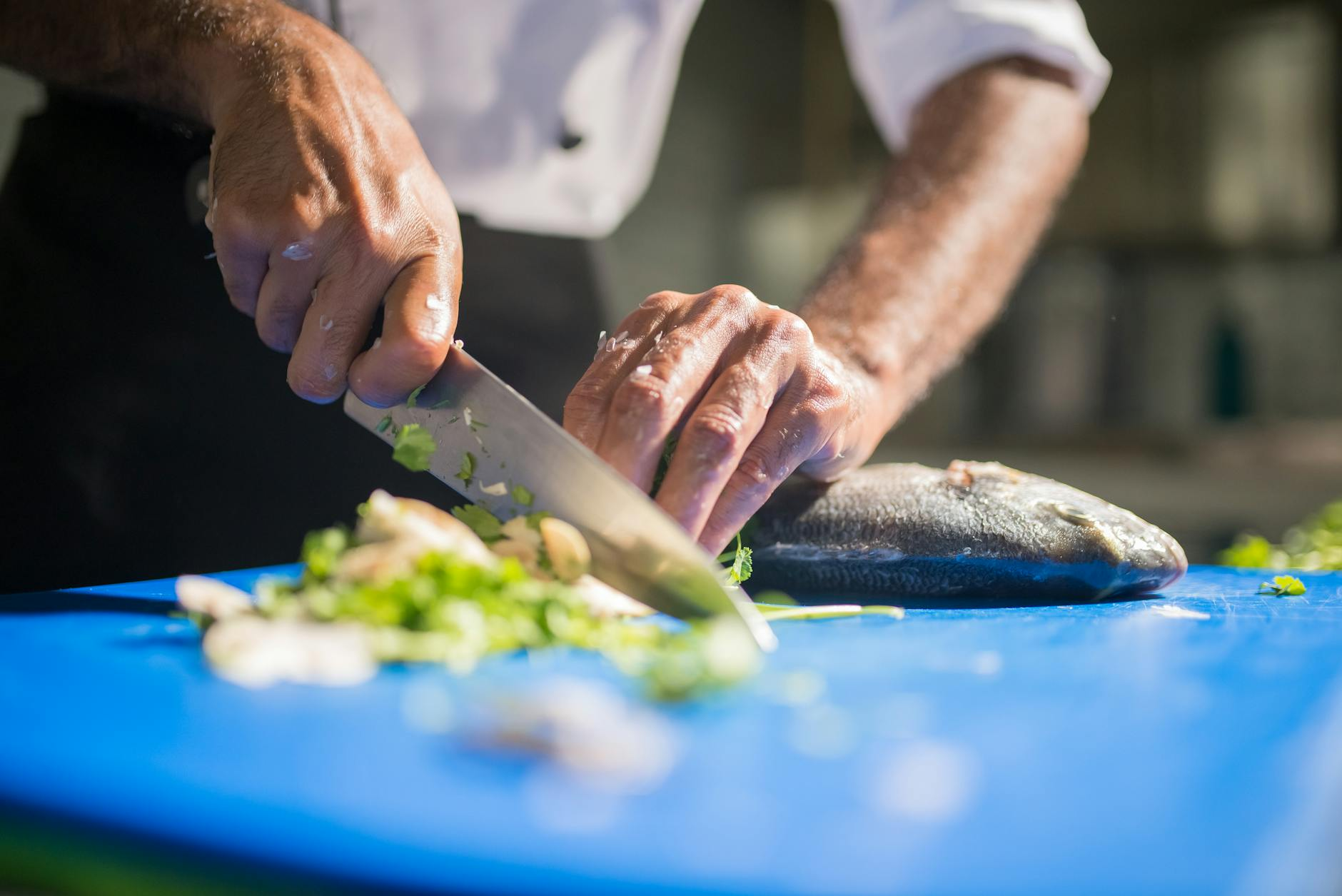 chef preparing fish dish