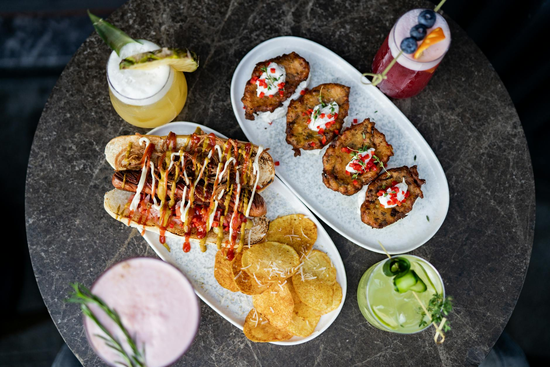 cocktail and snacks