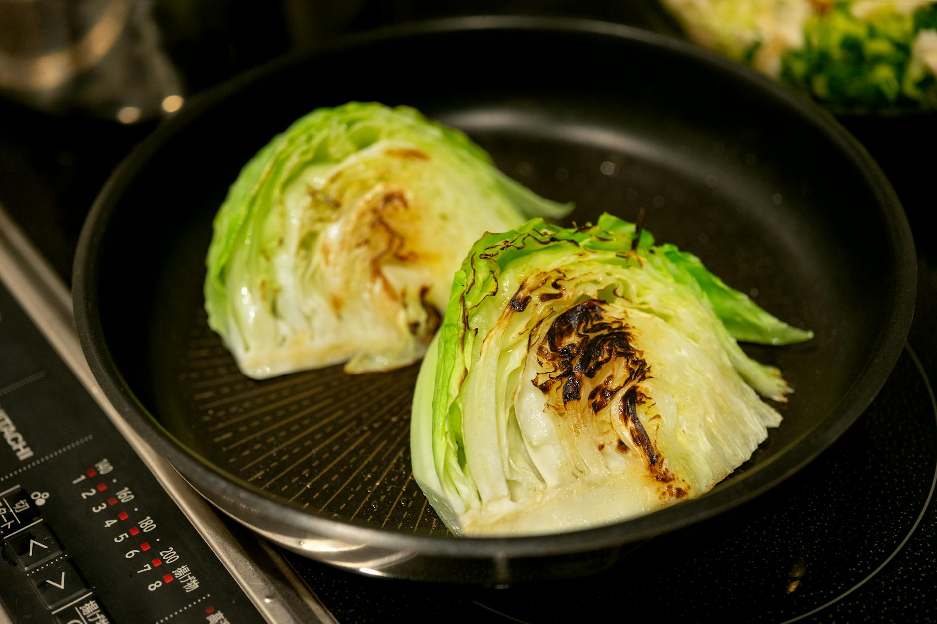 stir-frying cabbage in pan