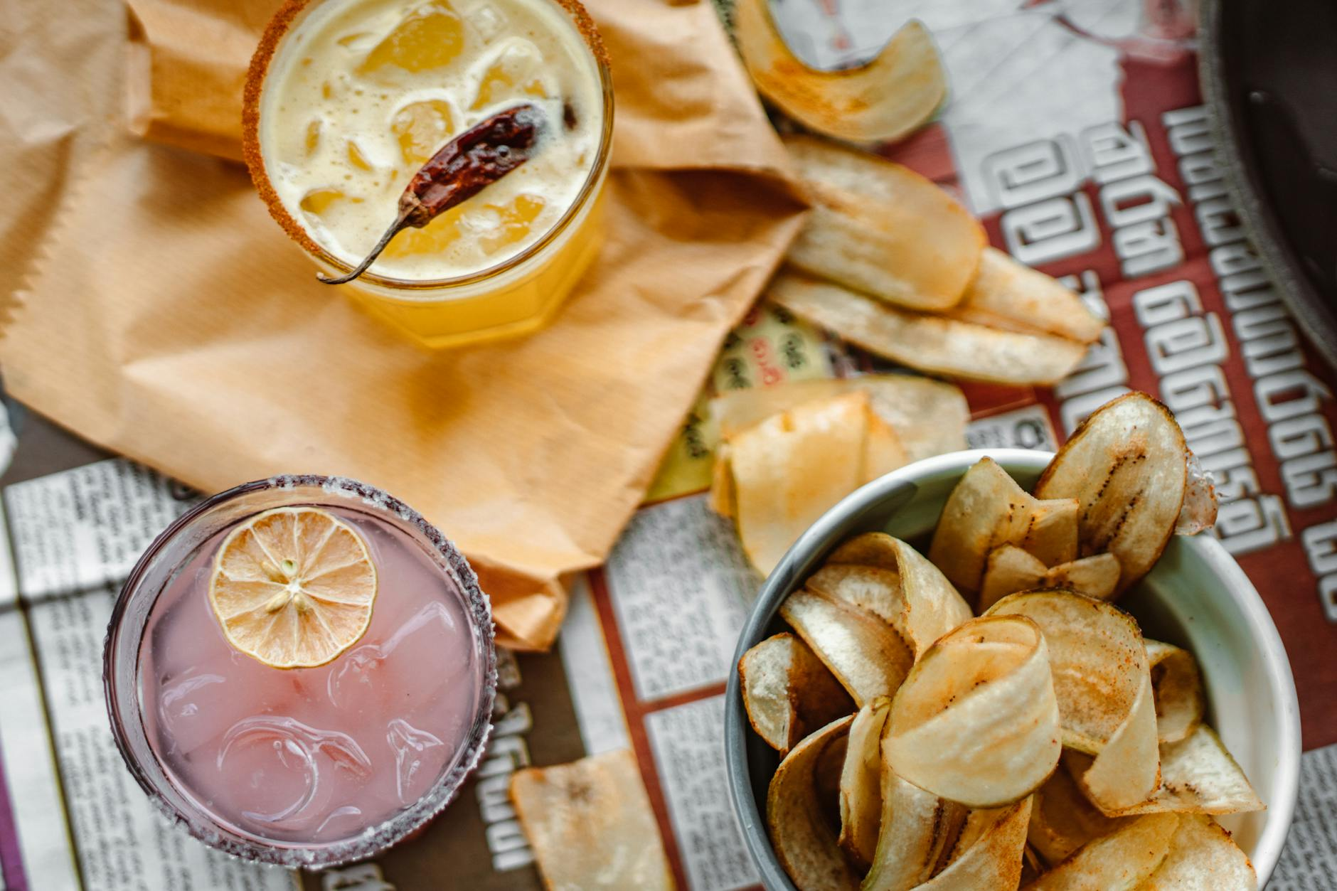 cocktail and snacks